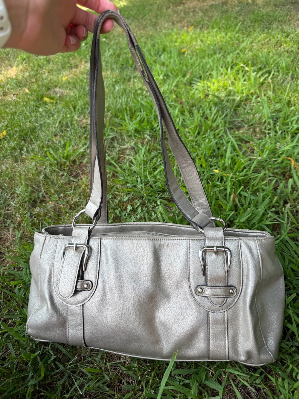 croft & barrow Silver Pebbled Shoulder Bag with Buckle Accents